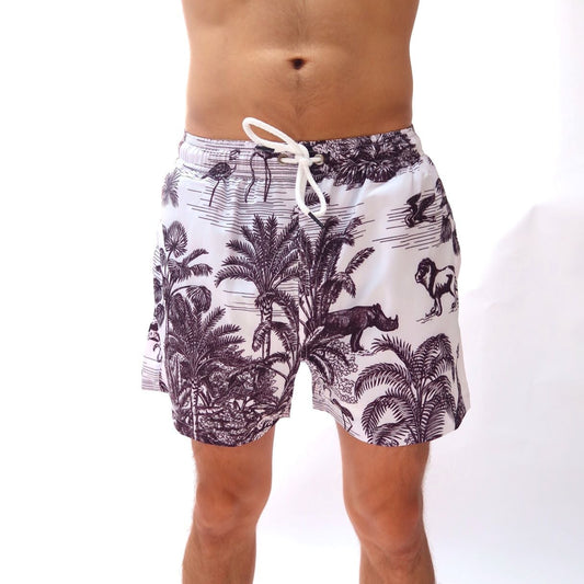 Black and White Jungle Print Swim Shorts