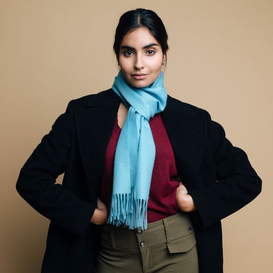 Baby Blue Baby Alpaca Fringed Scarf Scarf WASHEIN