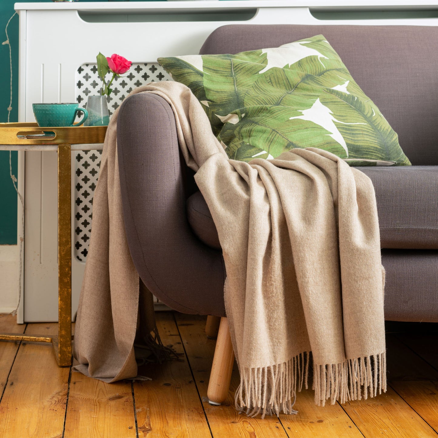 Beige Classic Premium Baby Alpaca Throw Throws WASHEIN