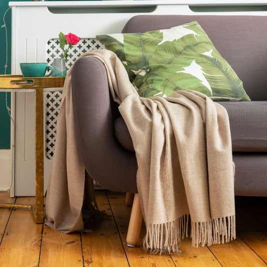 Beige Classic Premium Baby Alpaca Throw Throws WASHEIN