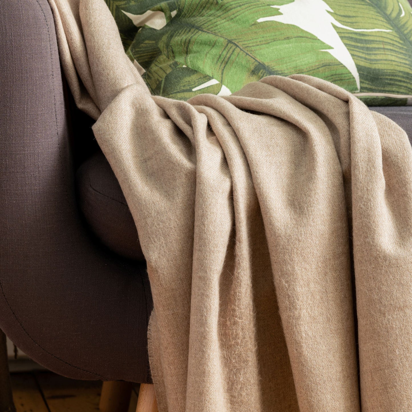 Beige Classic Premium Baby Alpaca Throw Throws WASHEIN