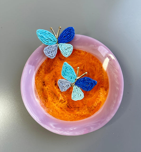 Blue Butterfly Woven Straw Earings (18K Gold Plated Brass) Earrings WASHEIN