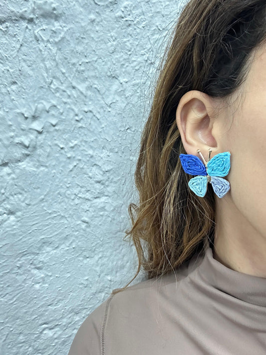 Blue Butterfly Woven Straw Earings (18K Gold Plated Brass) Earrings WASHEIN