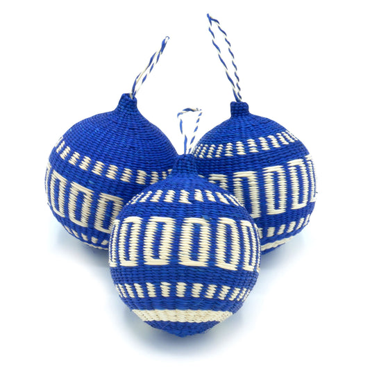 Blue Patterned Christmas Tree Baubles Pack of 3 Bauble WASHEIN