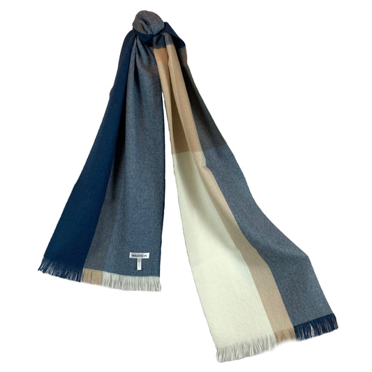 Blue Striped Baby Alpaca Scarf Scarf WASHEIN