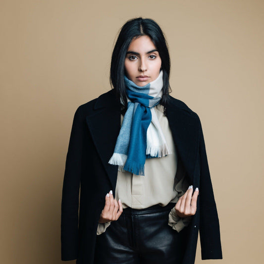 Blue Striped Baby Alpaca Scarf Scarf WASHEIN