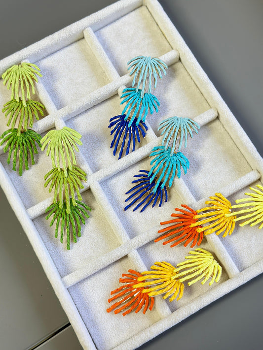 Blue Tropics Woven Straw Earings (18K Gold Plated Brass) Earrings WASHEIN