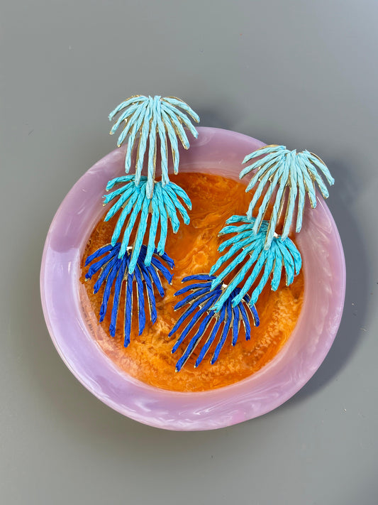 Blue Tropics Woven Straw Earings (18K Gold Plated Brass) Earrings WASHEIN