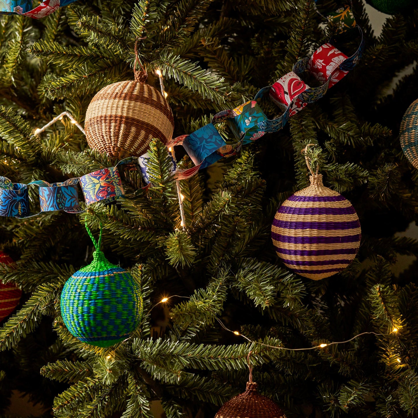 Brown & Natural Christmas Tree Baubles Pack of 3 Bauble WASHEIN
