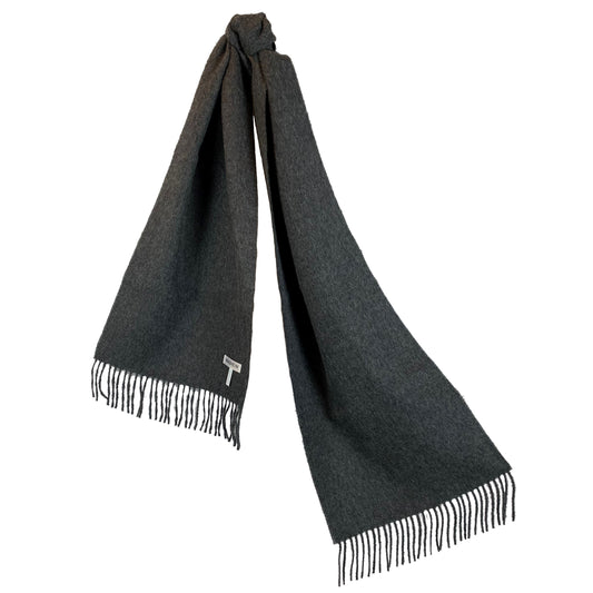 Dark Grey Baby Alpaca Fringed Scarf Scarf WASHEIN