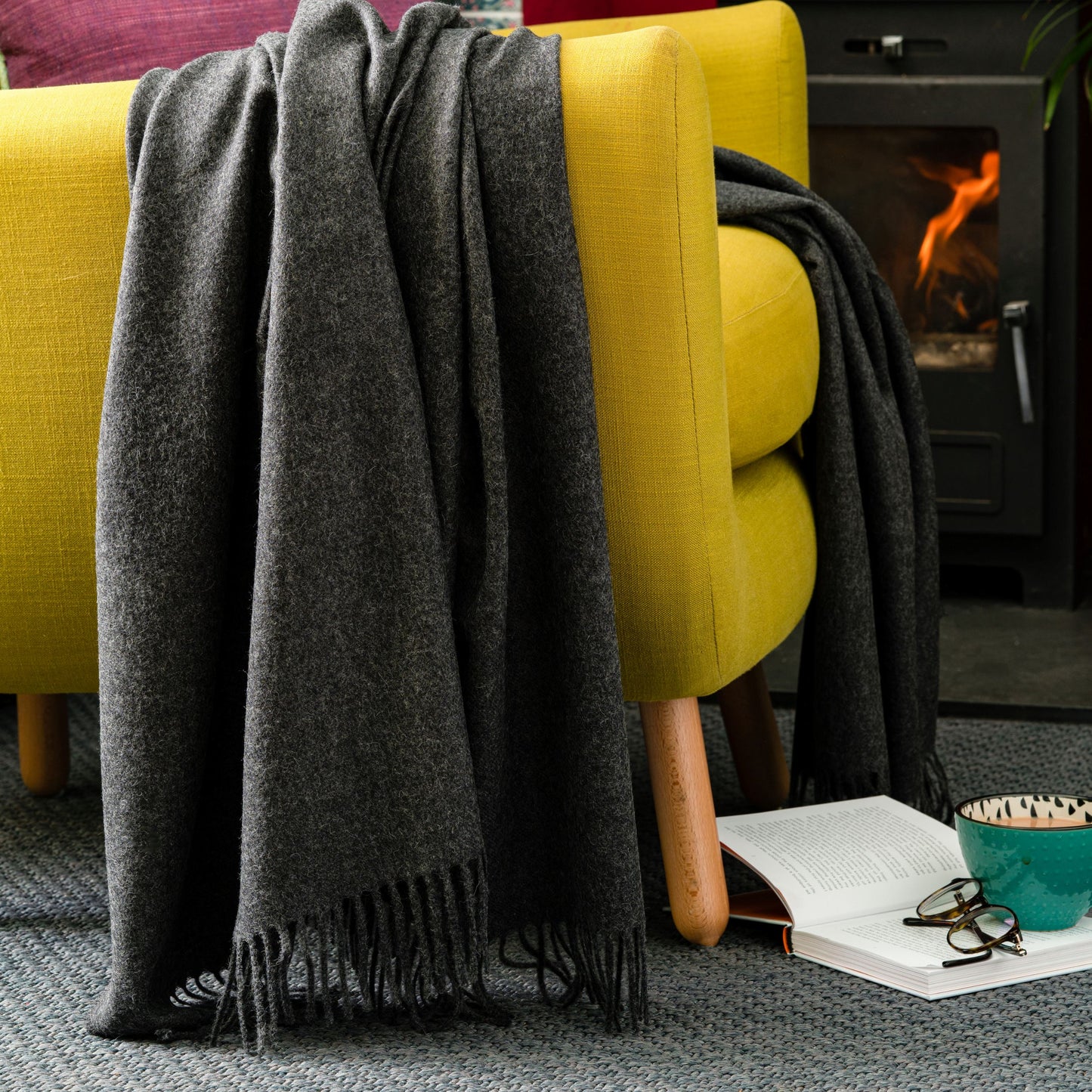 Dark Grey Classic Premium Baby Alpaca Throw Throws WASHEIN