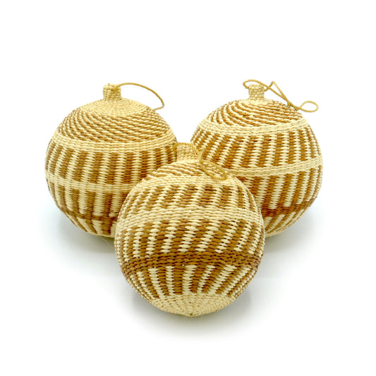 Gold & Natural Patterned Christmas Tree Baubles Pack of 3 Bauble WASHEIN