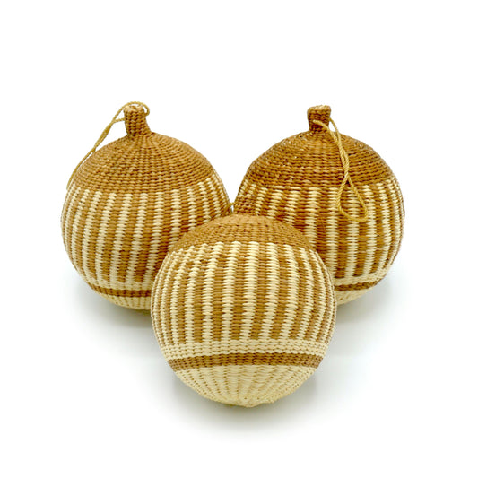Gold & Natural Striped Christmas Tree Baubles Pack of 3 Bauble WASHEIN