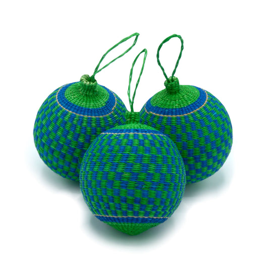 Green & Blue Christmas Tree Baubles Pack of 3 Bauble WASHEIN