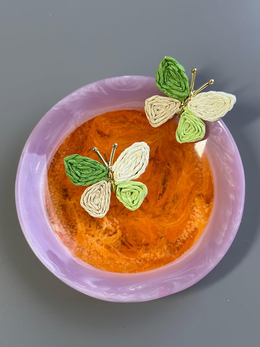 Green Butterfly Woven Straw Earings (18K Gold Plated Brass) Earrings WASHEIN