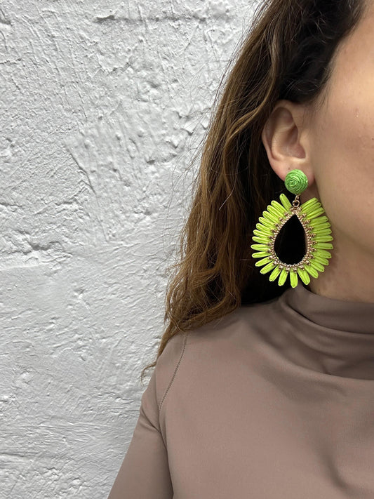 Green Seed Woven Straw Earings (18K Gold Plated Brass) Earrings WASHEIN