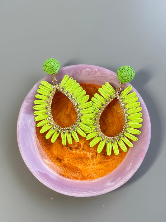 Green Seed Woven Straw Earings (18K Gold Plated Brass) Earrings WASHEIN