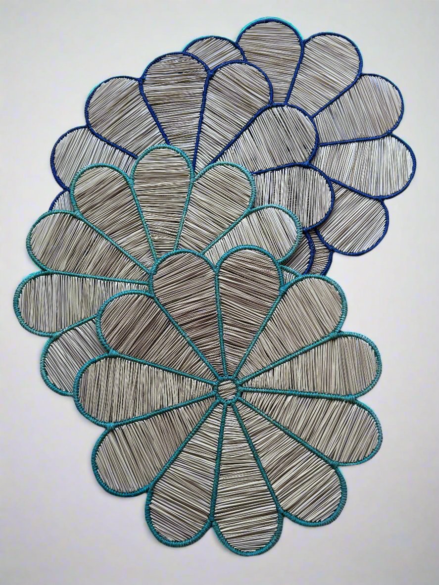 Light & Dark Blue Big Flower Placemats Mixed Set Placemats WASHEIN