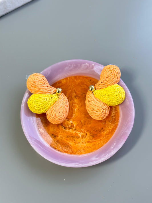 Orange Droplets Woven Straw Earings Visor WASHEIN