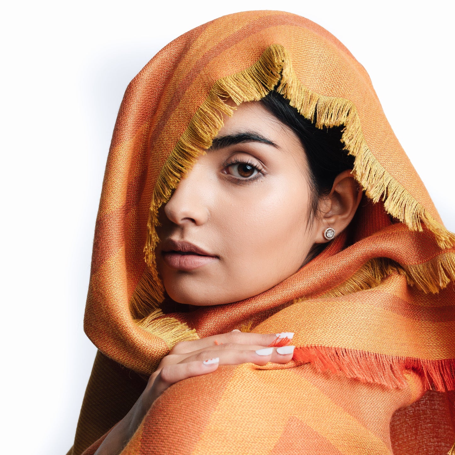 Orange Premium Baby Alpaca & Silk Large Bandana Squared Scarf Scarf WASHEIN