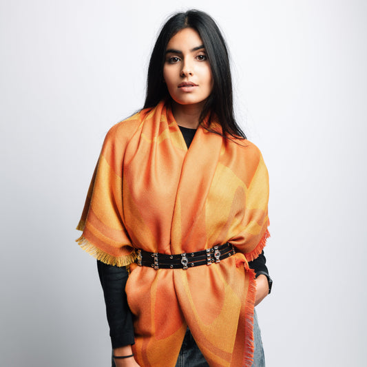 Orange Premium Baby Alpaca & Silk Large Bandana Squared Scarf Scarf WASHEIN