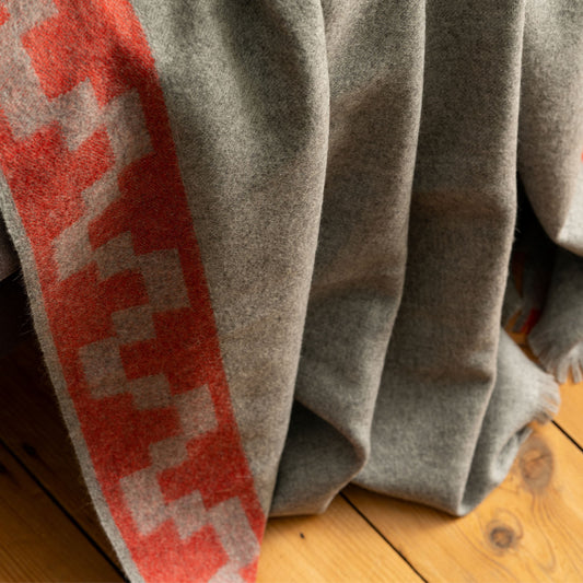 Patterned Grey Classic Premium Baby Alpaca Throw Throws WASHEIN
