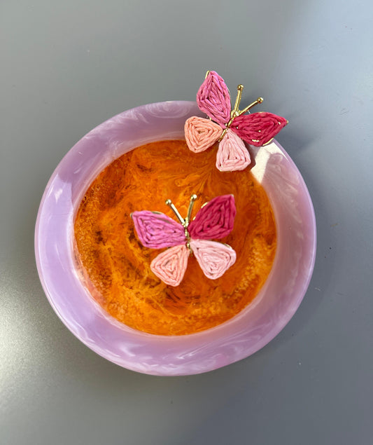 Pink Butterfly Woven Straw Earings (18K Gold Plated Brass) Earrings WASHEIN