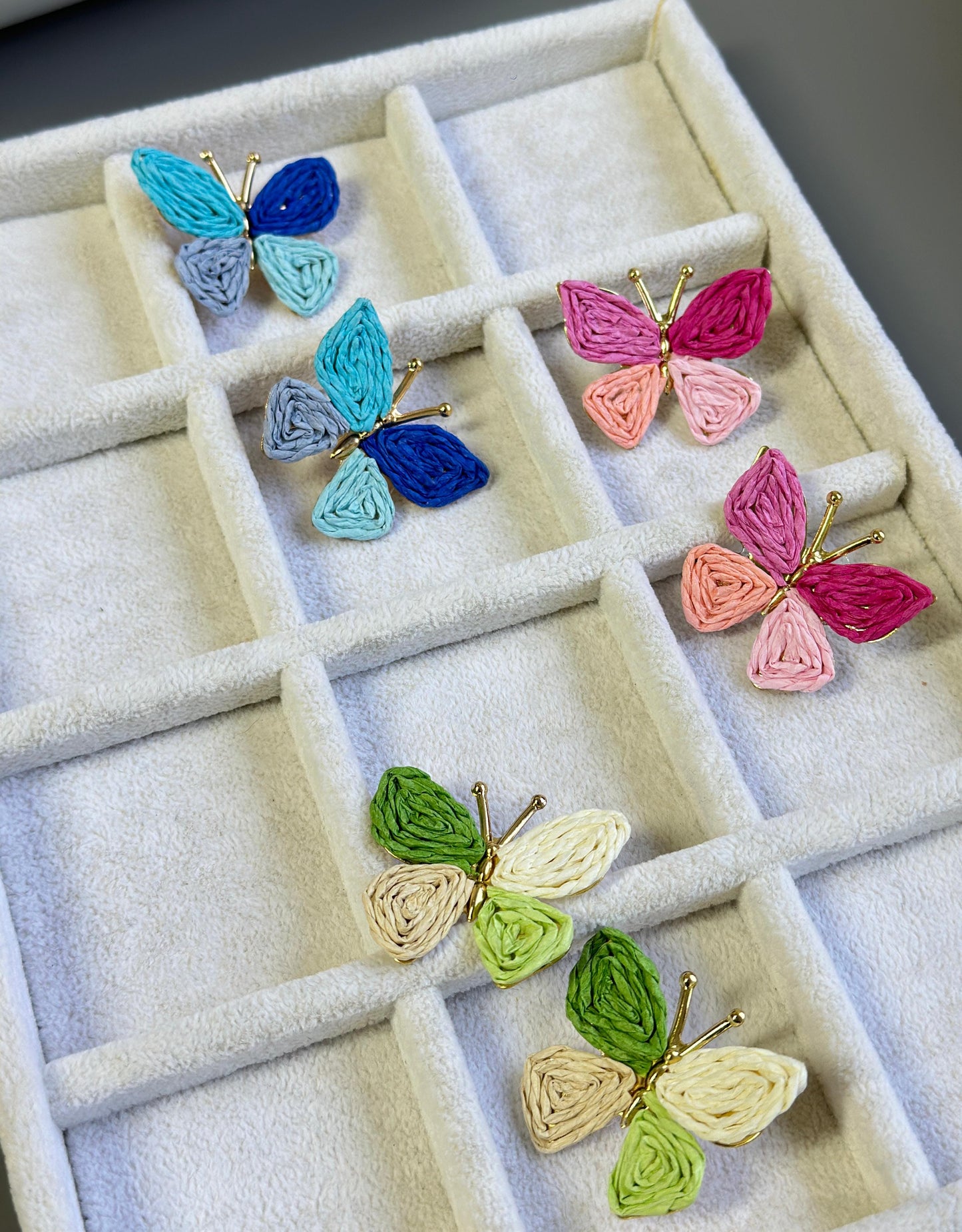 Pink Butterfly Woven Straw Earings (18K Gold Plated Brass) Earrings WASHEIN