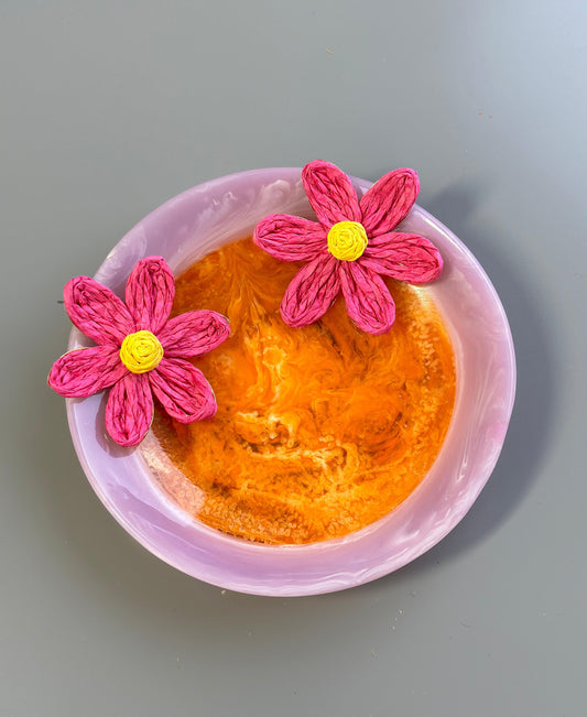 Pink Flower Woven Straw Earings (18K Gold Plated Brass) Earrings WASHEIN