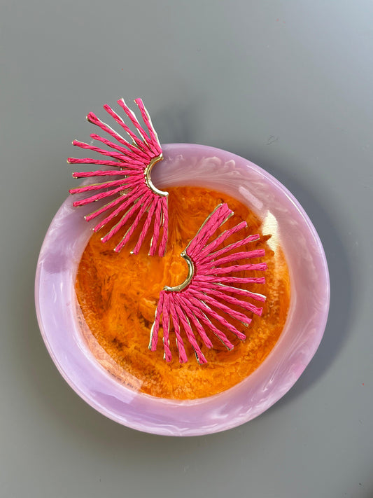 Pink Sun Woven Straw Earings (18K Gold Plated Brass) Earrings WASHEIN