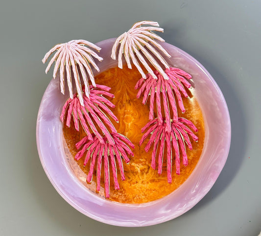 Pink Tropics Woven Straw Earings (18K Gold Plated Brass) Earrings WASHEIN