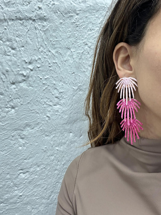 Pink Tropics Woven Straw Earings (18K Gold Plated Brass) Earrings WASHEIN