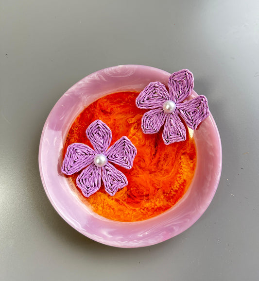 Purple Flower Woven Straw Earings (18K Gold Plated Brass) Earrings WASHEIN