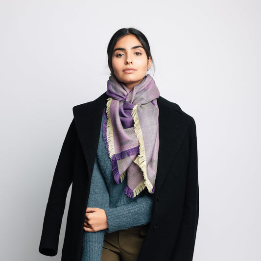 Purple Premium Baby Alpaca & Silk Large Bandana Squared Scarf Scarf WASHEIN