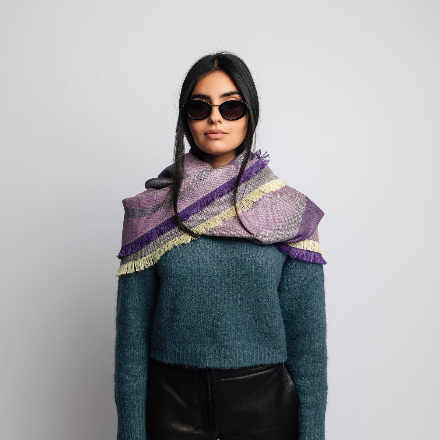 Purple Premium Baby Alpaca & Silk Large Bandana Squared Scarf Scarf WASHEIN