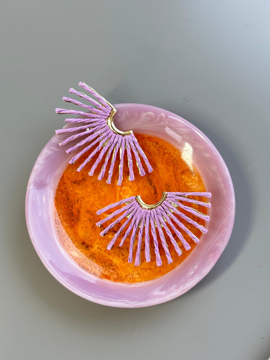 Purple Sun Woven Straw Earings (18K Gold Plated Brass) Earrings WASHEIN