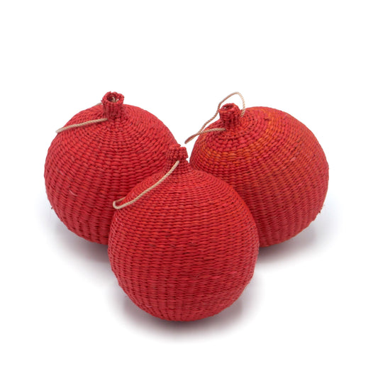 Red Christmas Tree Baubles Pack of 3 Bauble WASHEIN