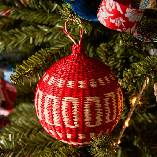 Red Patterned Christmas Tree Baubles Pack of 3 Bauble WASHEIN