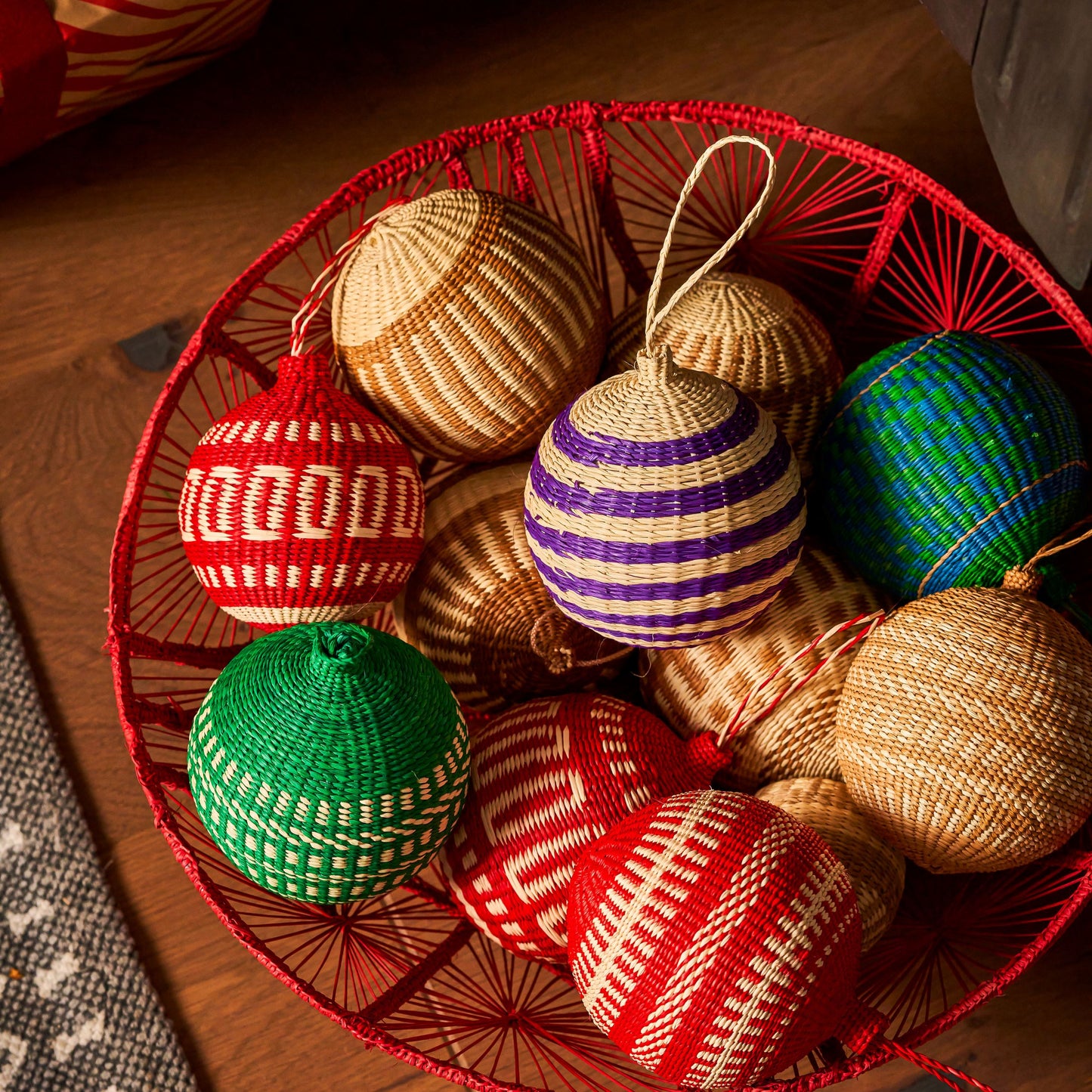 Red & White Christmas Tree Baubles Pack of 3 Bauble WASHEIN