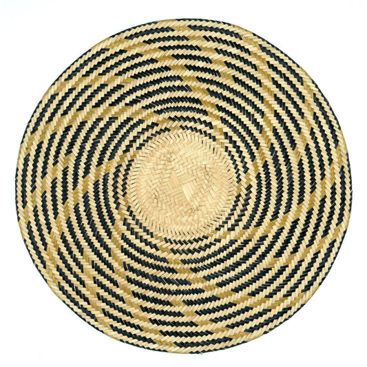 Set x 4 Natural Straw Black & Gold Spiral Round Placemats Placemats WASHEIN