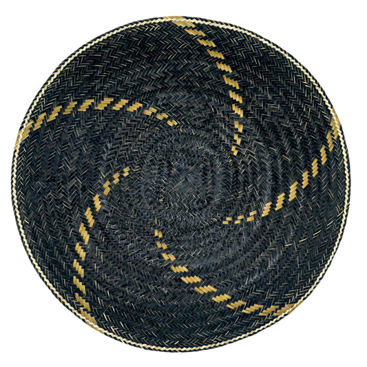 Set x 4 Natural Straw Black & Gold Spiral Round Placemats Placemats WASHEIN