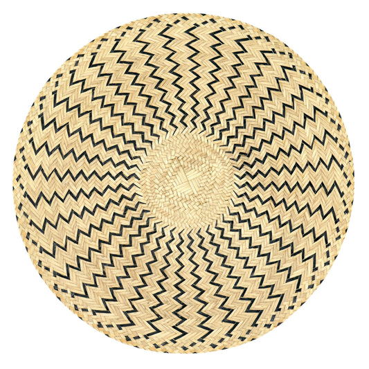 Set x 4 Natural Straw Black Zigzag Round Placemats Placemats WASHEIN