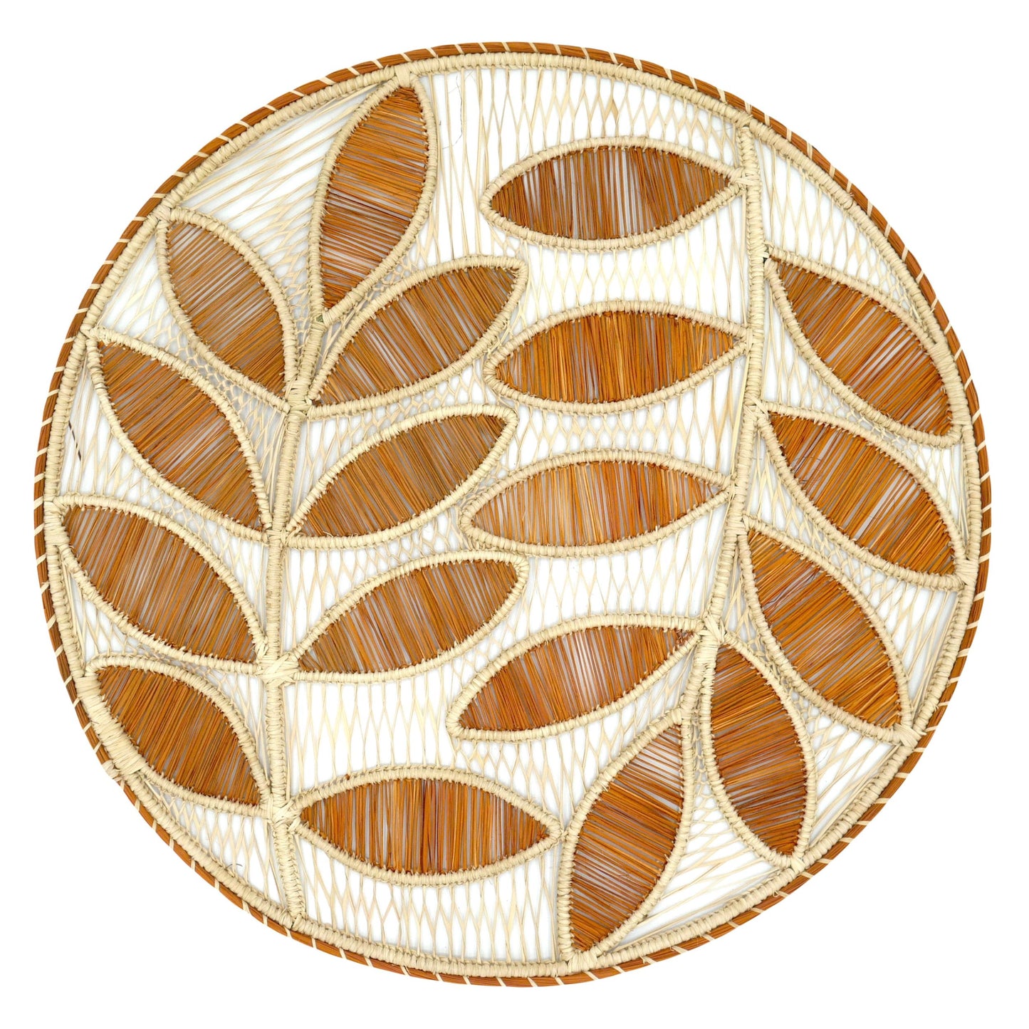 Set x 4 Natural Straw Copper Leaves Round Placemats Placemats WASHEIN