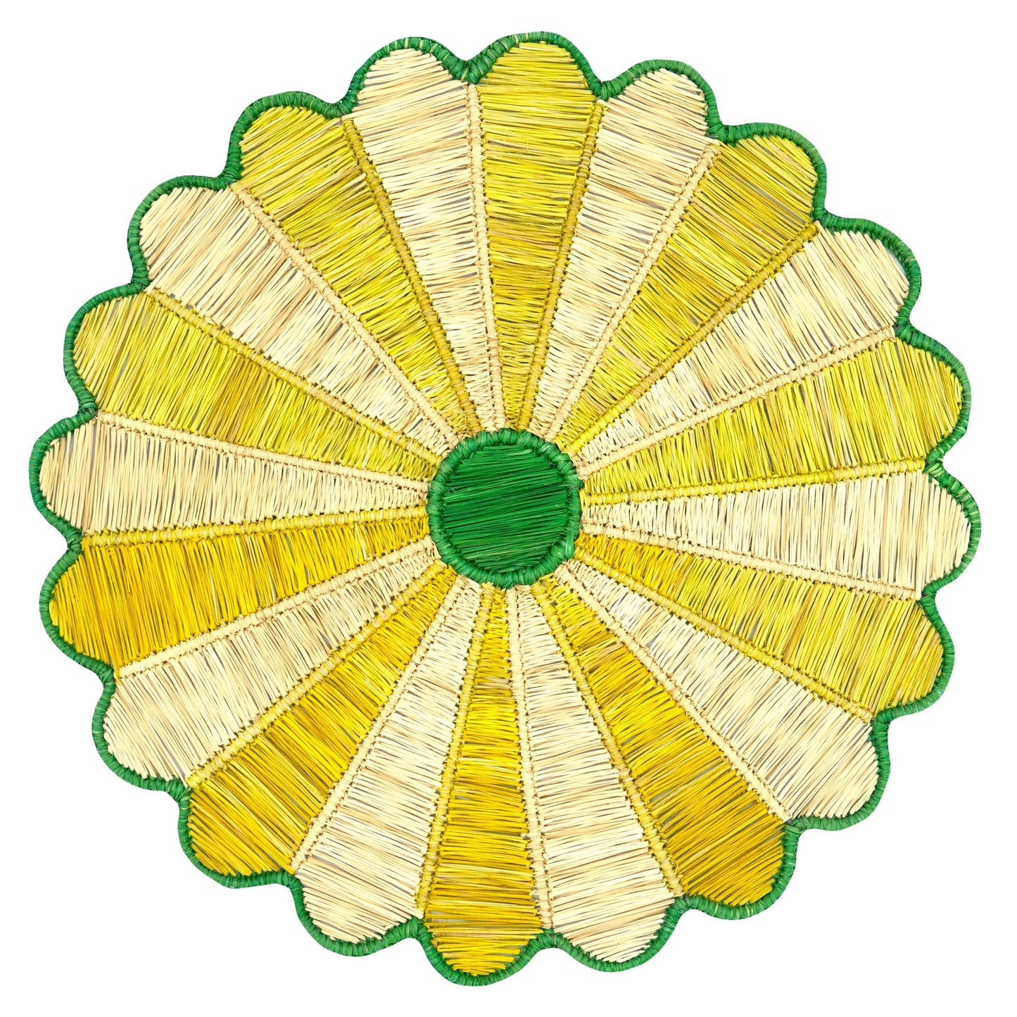 Set x 4 Natural Straw Green & Yellow Big Flower Round Placemats Placemats WASHEIN