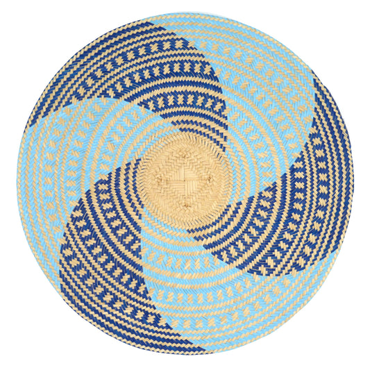 Set x 4 Natural Straw Light & Dark Blue Spiral Round Placemats Placemats WASHEIN