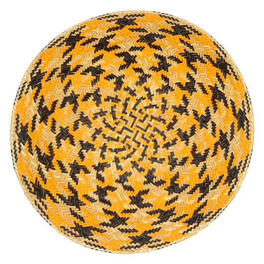 Set x 4 Natural Straw Orange & Black Abstract Round Placemats Placemats WASHEIN