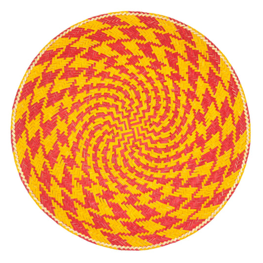 Set x 4 Natural Straw Red & Yellow Spiral Round Placemats Placemats WASHEIN