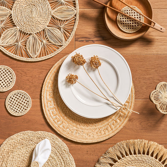 Set x 4 Natural Straw Round Placemats Placemats WASHEIN