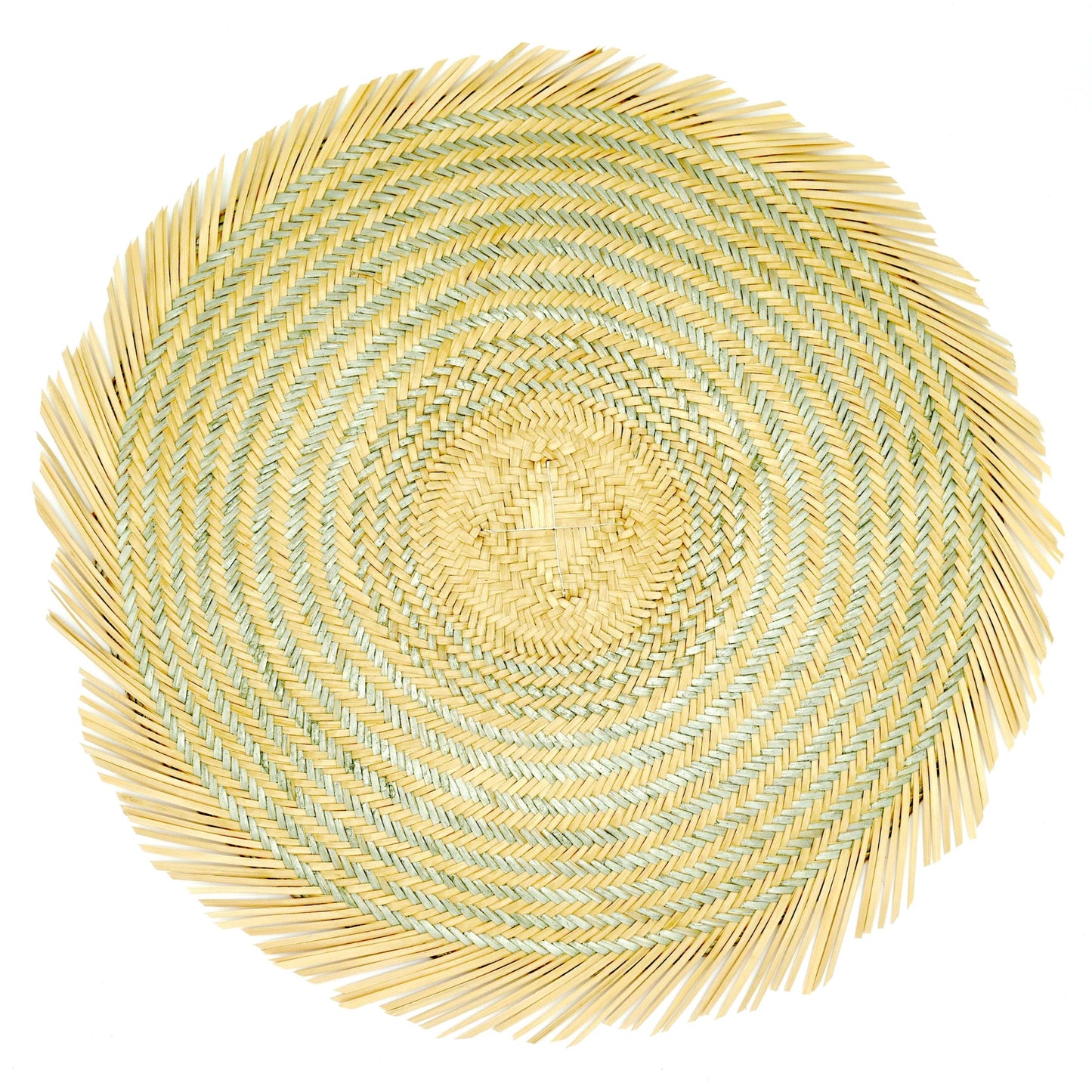 Set x 4 Natural Straw Silver Swirl Round Placemats Placemats WASHEIN