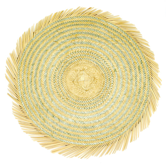 Set x 4 Natural Straw Silver Swirl Round Placemats Placemats WASHEIN